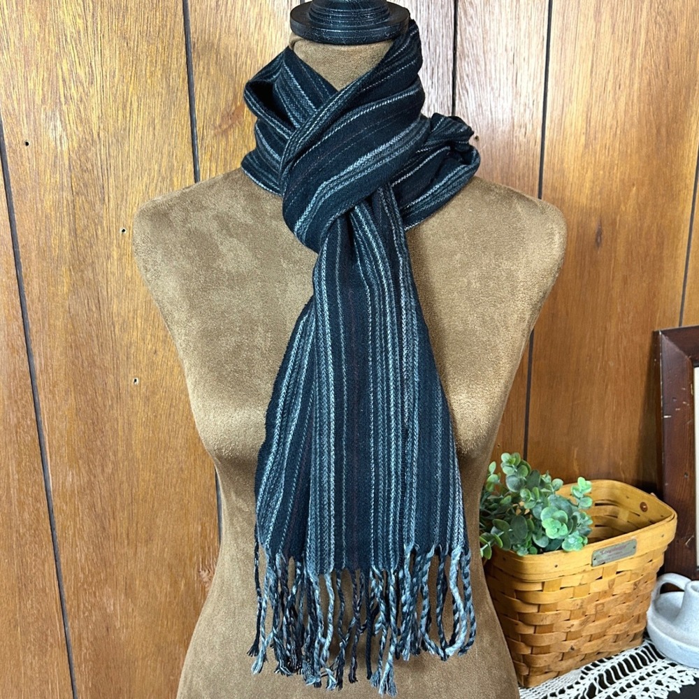 Striped Acrylic Scarf with Fringe